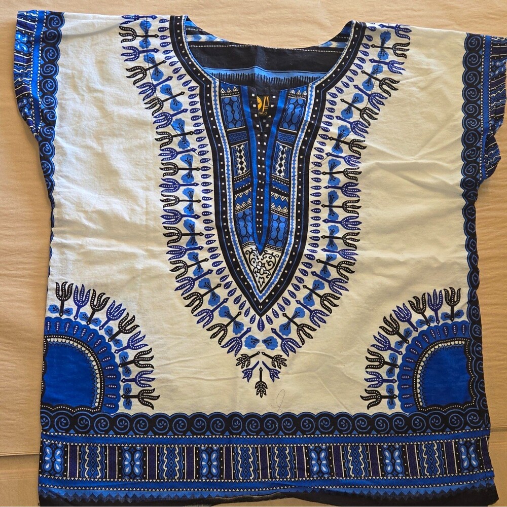 Daiki Unisex Youth One Small Medium Blue Cotton Woven Dashiki Tunic Top kids